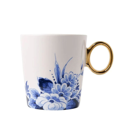 Heinen Delfst Blauw - Mok Bloemenrand Goud