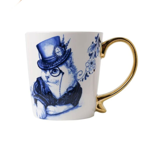 Heinen Delfst Blauw - Mok Poes met Hoed Goud