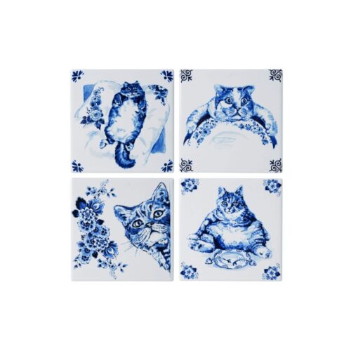 Onderzetters Luie Kat set van 4 stuks